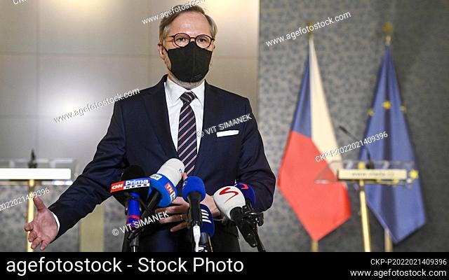 Czech Prime Minister Petr Fiala speaks during the press conference after meeting of National Security Council about situation in Ukraine, Prague, Czech Republic