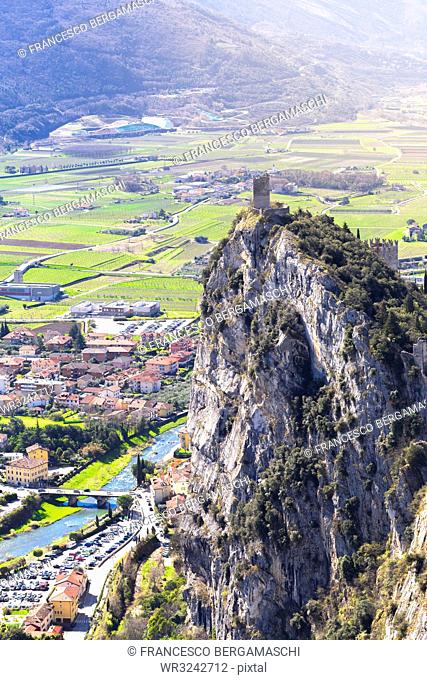 Castle of Arco from Mount Colodri, Arco di Trento, Trento Province, Trentino-Alto Adige, Italy, Europe