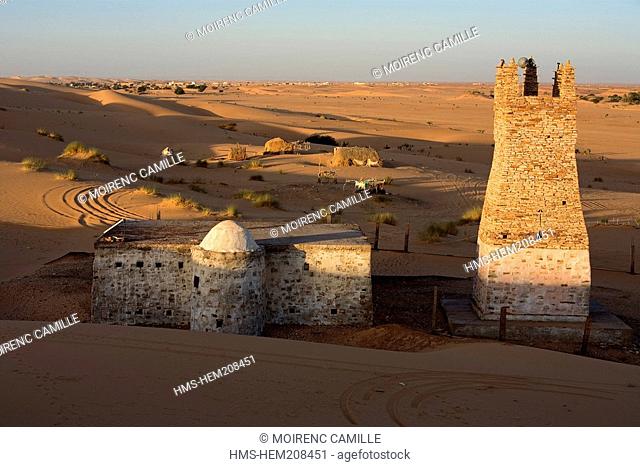 Mauritania, Adrar, Chinguetti area, mosque built on sand covered Chinguetti's old town, Abeir, listed as World Heritage by UNESCO