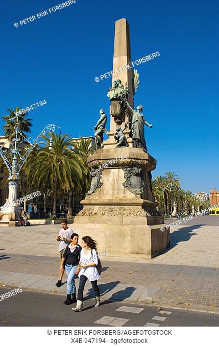 Passeig de Pujades in front of Parc de la Ciutadella and Arc de Triomf in the background in Casc Antic district of Barcelona Spain Europe