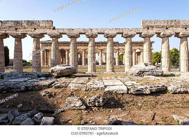 Temple of Hera, Paestum archaeological area, UNESCO; World Heritage Site, province of Salerno, Campania, Italy, Europe