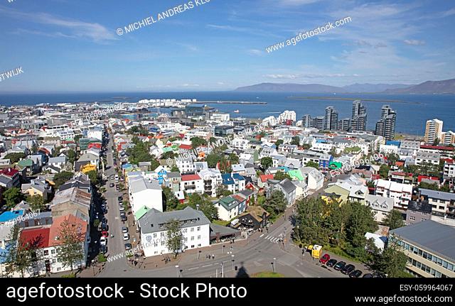 Reykjavik, the colorful capital of Iceland from above, summertime