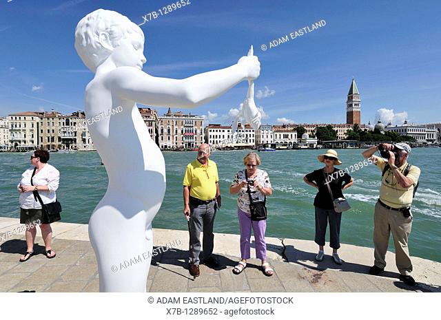 Venice  Italy  Boy with a Frog by the artist Charles Ray on the Punta della Dogana