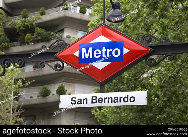 San Bernardo Metro Underground Station Sign; Madrid; Spain
