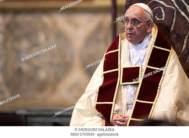 Pope Francis (Jorge Mario Bergoglio) chairing the Vespers for the 200th anniversary of the restoration of the Society of Jesus