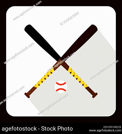 Baseball bat and ball icon in flat style with long shadow. Sport symbol vector illustration