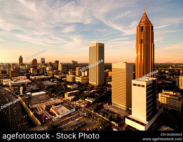 A view of the urban sprawl of buildings in the vast Atlanta, Georgia skyline North America