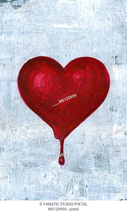 Illustrative image of blood dropping out from heart representing heart break