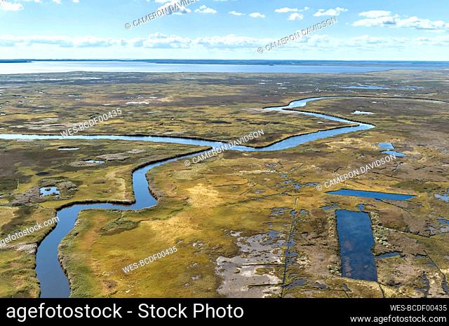 USA, Maryland, Drone view of marshes along Nanticoke River on Eastern Shore