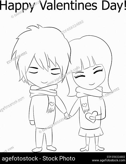 Vector Outline Couple in Love, Happy Valentines Day, Cartoon Drawing  Isolated on White Background, Stock Vector, Vector And Low Budget Royalty  Free Image. Pic. ESY-056324882 | agefotostock