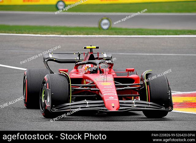 26 August 2022, Belgium, Spa: Motorsport: Formula 1 World Championship, Belgian Grand Prix, 1st Free Practice. Carlos Sainz from Spain of the Ferrari team is on...