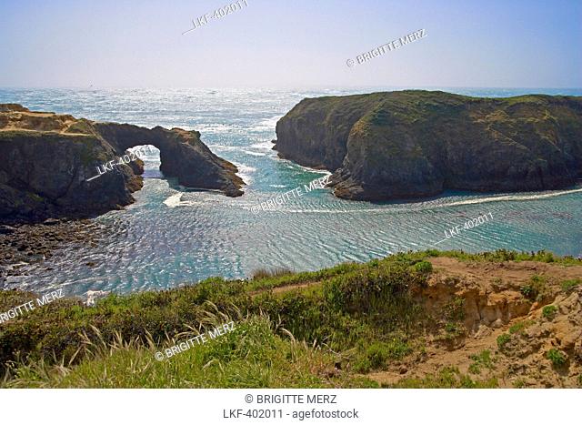View of rock arch at the coast, Mendocino Headland State Park, Highway 1, California, USA, America