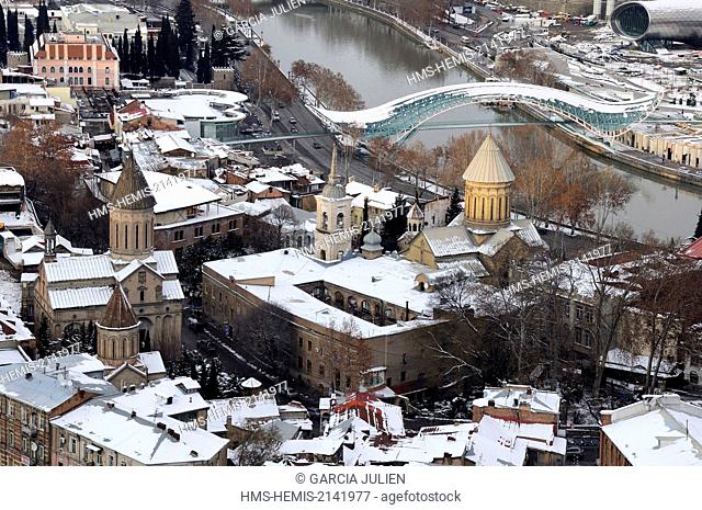 Georgia, Caucasus, Tbilisi, view from Narikala fortress in winter