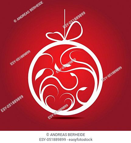 Decorative white Christmas bauble with ornaments on a red background, vector illustration