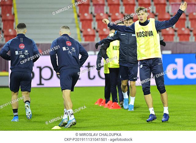 The Kosovo national football team in action during the training session prior to the Euro qualification matches with Kosovo in Pilsen, Czech Republic