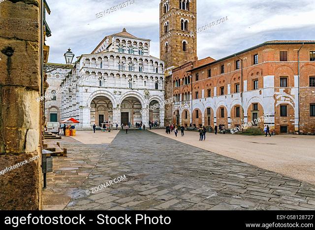 LUCCA, ITALY, JANUARY - 2018 - Exterior view of san martino cathedral catholic temple located at Lucca city, Italy