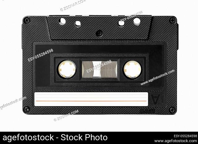 Audio cassette with blank label isolated on white background