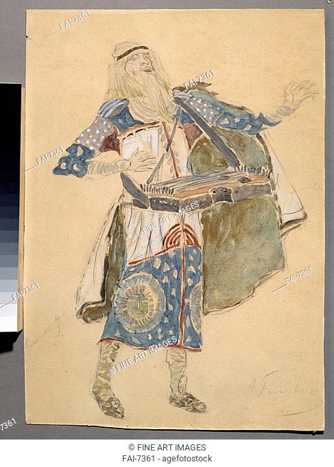 Costume design for the opera Ruslan and Lyudmila by M. Glinka. Korovin, Konstantin Alexeyevich (1861-1939). Watercolour, ink, white and gold colours on paper