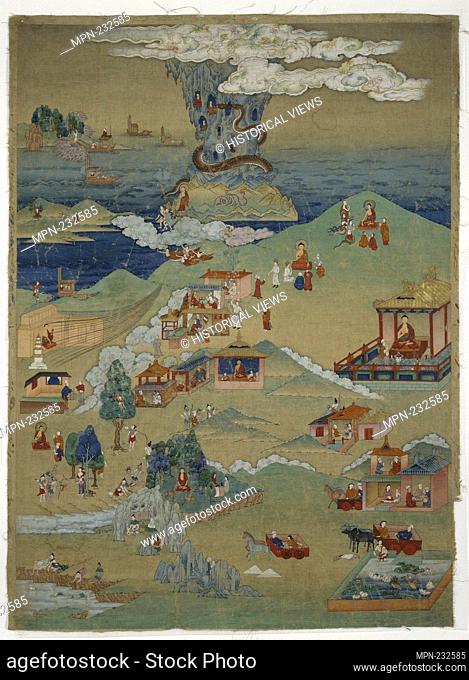Painted Banner (Thangka) of Five Morality Tales from the Avadana Kalpalata Jataka - late 18th century - Eastern Tibet - Origin: Tibet, Date: 1799–1899