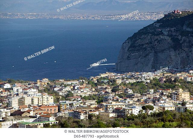 Town View Aerial & Gulf of Naples. Morning. Vico Equense. Sorrento Peninsula. Campania. Italy