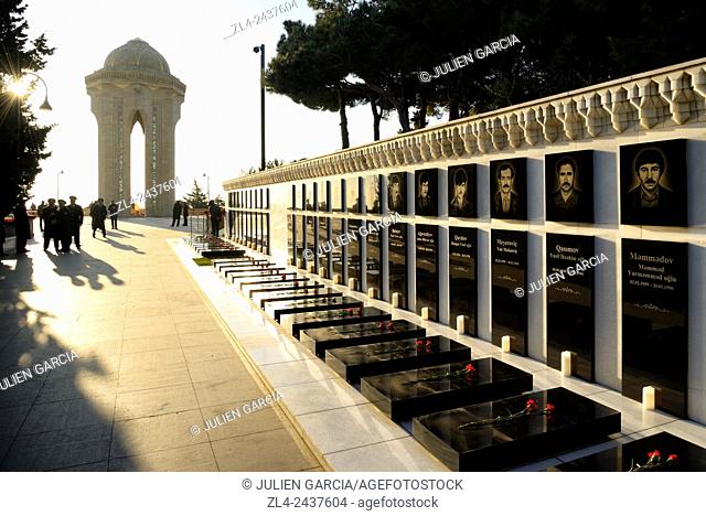 Azerbaijan, Baku, Martyrs' Lane (Alley of Martyrs), memorial and tombs of those killed by the soviet army during Black January on 20-01-1990 and later those...