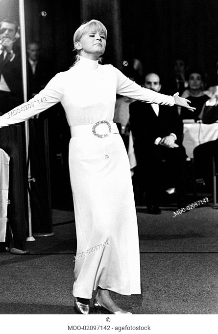 Italian actress and singer Carmen Villani taking part in the 5th musical show Festivalbar. Asiago, September 1968