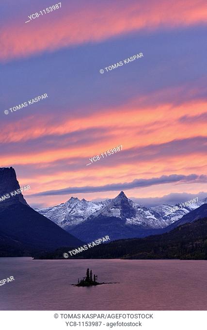 Saint Mary Lake stormy sunset, Glacier National Park
