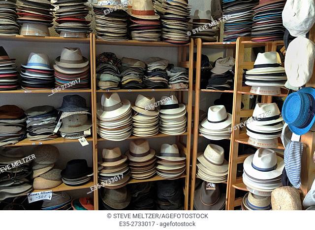 Hats for sale in a hat shop