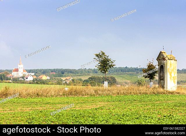 village Konice with calvary in Znojmo region, Czech Republic