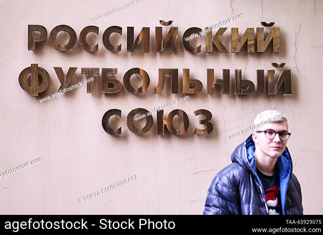 RUSSIA, MOSCOW - DECEMBER 20, 2023: A sign reading ""Russian Football Union"" is pictured at the House of Football. Sofya Sandurskaya/TASS