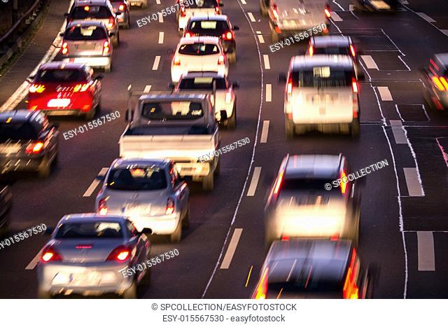 cars in traffic jam in evening