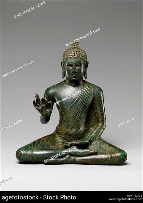 Seated Buddha Expounding the Dharma. Period: late Anuradhapura period (750-850); Date: late 8th century; Culture: Sri Lanka (Anuradhapura); Medium: Copper...