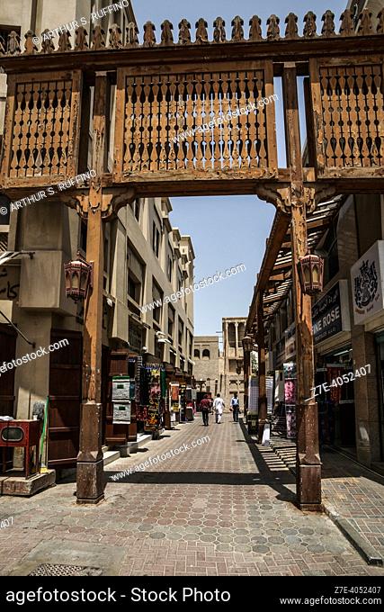 Wooden gate. Old Souq, Bur Dubai. Dubai, United Arab Emirates, Middle East