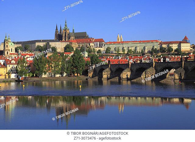 Czech Republic, Prague, skyline, castle, Charles bridge, Vltava river,