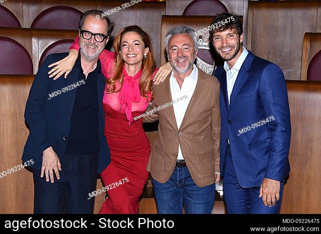 The director of Raiuno Coletta, the Italian presenter Delogu, Ferdinando Salzano and the Italian dancer Stefano De Martino were involved in the photocall of the...