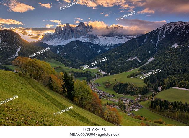 Autumn sunrise, Odle natural park, South Tyrol, Italy