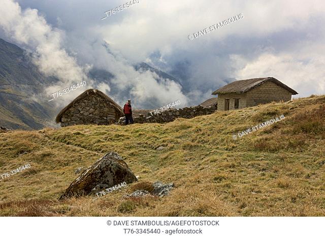 Traditional stone hut in the high Andes along the Cordillera Real Traverse, Bolivia