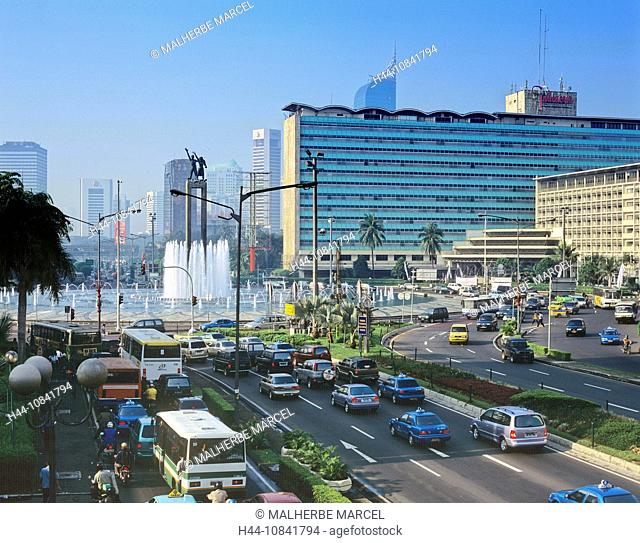 Indonesia, Jakarta city, Java island, town, Jakarta, fountain, Independence monument, Jalan Thamrin, main thoroughfare