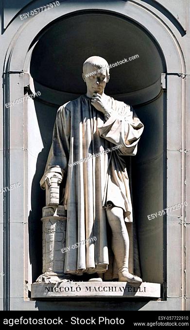 Niccolo Machiavelli in the Niches of the Uffizi Colonnade in Florence, Italy