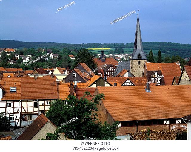 D-Melsungen, Fulda, Hessisches Bergland, Hessen, Stadtansicht, Kirche, Ziegeldaecher D-Melsungen, Fulda, Hessian mountainous country, Hesse, town view, church