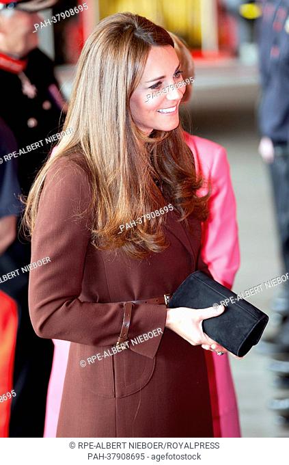 Catherine Duchess of Cambridge visits the Humberside Fire and Rescue Service, Peaks Lane Fire Station, during an official visit to the seaport of Grimsby