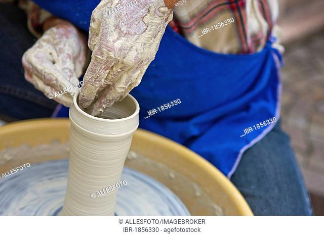 Clay pot being pottered, Alto Adige, Italy, Europe