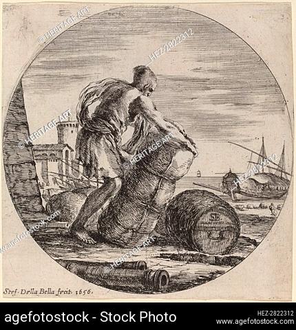 Galley Slave Hauling a Ship's Cargo, 1656. Creator: Stefano della Bella