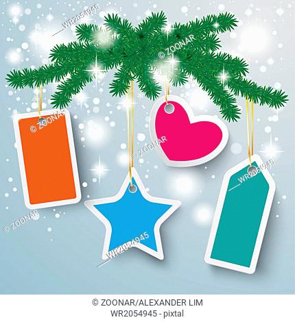 Colored Price Stickers Snow Lights Fir Branch PiAd