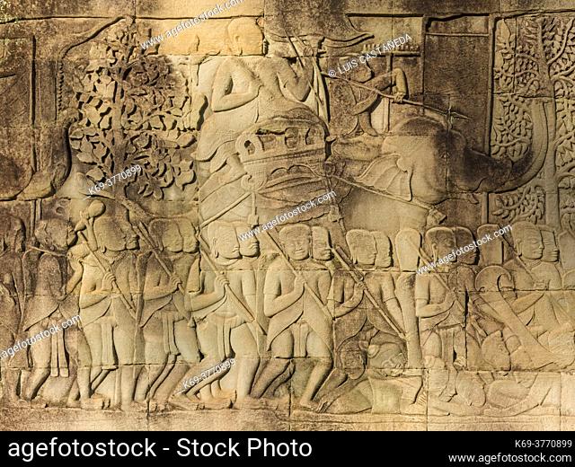 Detail of East Outer Bas-relief Section. The Bayon. Angkor Thom