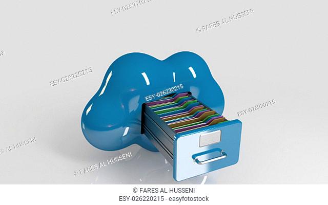 File storage in cloud. 3D computer icon on a white stage