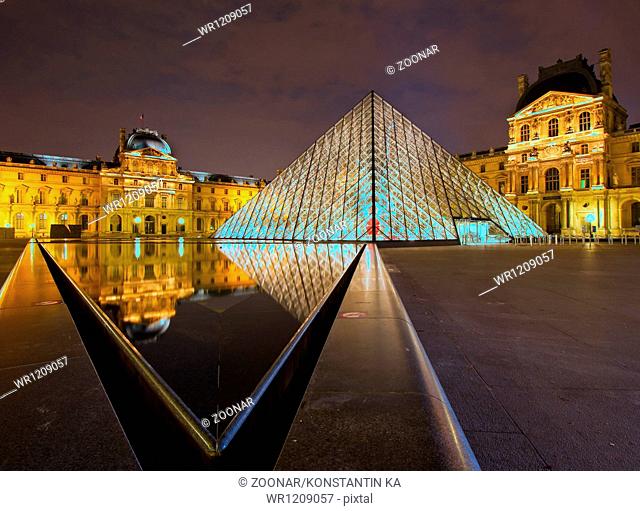 Louvre museum at night, Paris, France