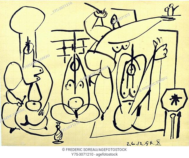 Etude pour les Femmes d'Alger, d'après Delacroix, 1954, by Pablo Picasso (1881-1973), Picasso museum, Paris, France