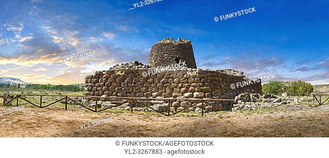 Picture and image of the exterior walls of the prehistoric magalith ruins of Santu Antine Nuraghe tower and nuragic village archaeological site