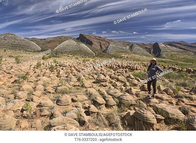 "Mushroom" formations and the Siete Vueltas mountains in Torotoro National Park, Torotoro, Bolivia